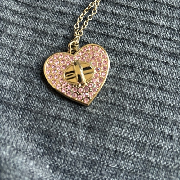Y2K Coach Crystal Pink Heart Gold Chain Necklace - Picture 6 of 6